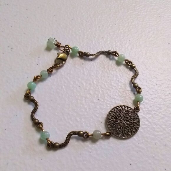 Dainty Slim & Lightweight! Green Aventurine + Bronze Bracelet ~ Utra Feminine! - Picture 6 of 10